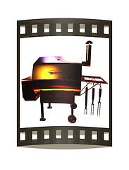 Image showing Gold BBQ Grill. 3d illustration. The film strip.