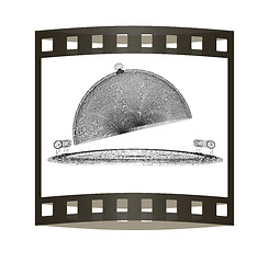 Image showing Restaurant cloche concept. 3d illustration. The film strip.