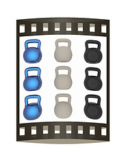 Image showing A set of sports items - weights. 3d illustration. The film strip