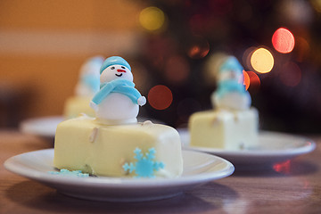 Image showing Christmas dessert with snowman