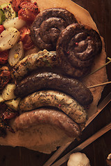 Image showing Grilled sausages with vegetables