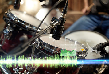 Image showing drum kit and microphone at music studio