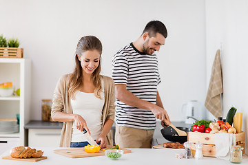 Image showing couple cooking food at home kitchen