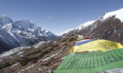 Image showing Buddhist prayer flags in Himalayas