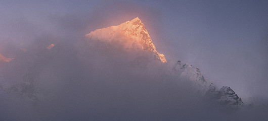 Image showing Nuptse and Everest summits at sunset or sunrise