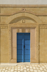 Image showing Old Blue door with arch from Tunisia
