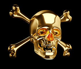 Image showing Golden Skull with cross bones or totenkopf 