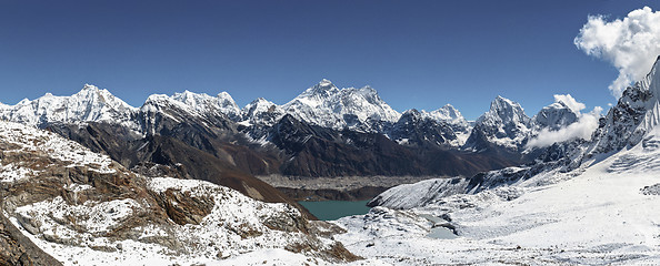 Image showing Everest, Lhotse, Makalu, Cholatse peaks from Renjo pass