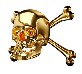 Image showing Golden Skull with cross bones or totenkopf isolated