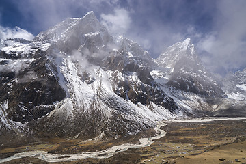 Image showing Pheriche valley with Taboche and cholatse summits in Nepal