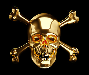 Image showing Golden Skull with cross bones or totenkopf on black