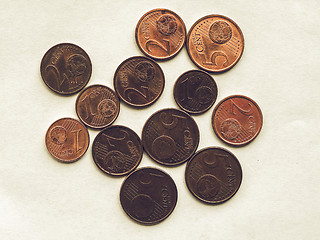 Image showing Vintage Euro coins 1 and 2 cents