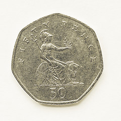 Image showing Vintage UK 50 pence coin