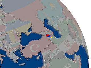 Image showing Armenia with flag on globe