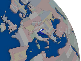 Image showing Croatia with flag on globe