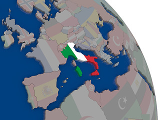 Image showing Italy with flag on globe