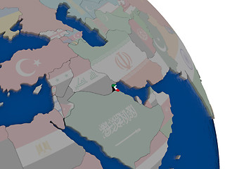 Image showing Kuwait with flag on globe