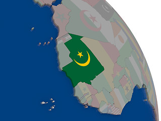 Image showing Mauritania with flag on globe