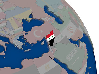 Image showing Syria with flag on globe