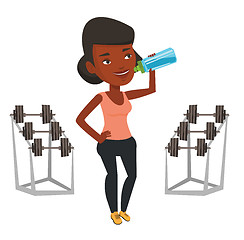 Image showing Sportive woman drinking water vector illustration.