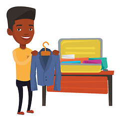 Image showing Man packing his suitcase vector illustration.