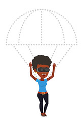 Image showing Happy woman in vr headset flying with parachute.