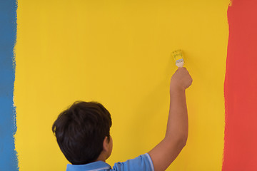 Image showing Portrait of a happy young boy painter