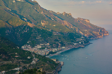 Image showing High angle view of Minori and Maiori, Amalfi coast, Italy