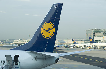 Image showing Tailplane of Lufthansa Boeing 737