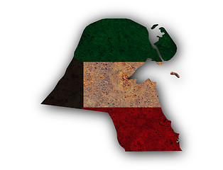 Image showing Map and flag of Kuwait on rusty metal