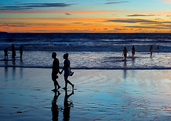 Image showing Tropical ocean beach people sunset