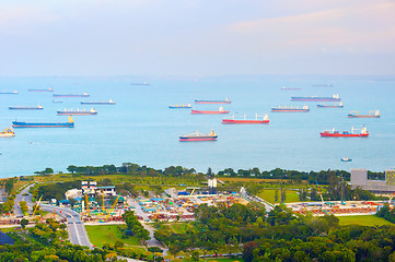 Image showing Industrial cargo ships. Singapore harbor