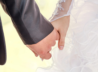 Image showing Wedding couple holding hands