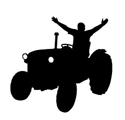 Image showing Happy farmer on tractor with raised hands