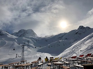 Image showing People resting in the Stubai glacier ski resort