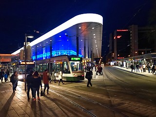 Image showing People and public transport at Koenigsplatz in Augsburg, Germany