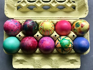 Image showing Box with painted easter eggs.