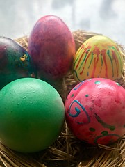Image showing Easter Eggs in straw nest