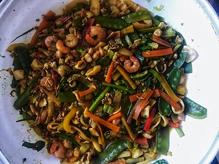 Image showing Wok stir fry with seafood