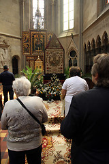 Image showing People pray in front of God's tomb on Good Friday in the Zagreb Cathedral