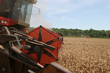 Image showing Combine harvesting wheat