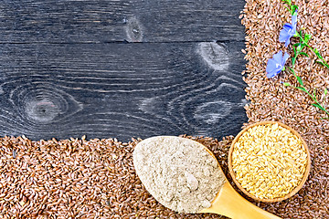 Image showing Flour and seeds flax on board