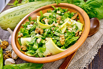 Image showing Salad with squash and sorrel on board