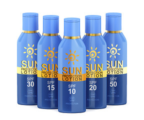 Image showing Group of sunscreen lotions