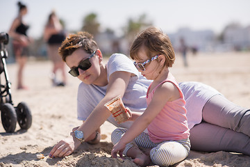 Image showing Mom and daughter on the beach