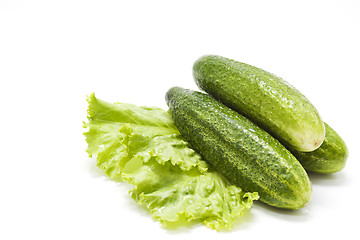 Image showing Cucumbers on lettuce