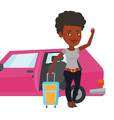 Image showing African-american woman traveling by car.