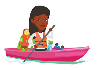 Image showing Woman riding in kayak vector illustration.