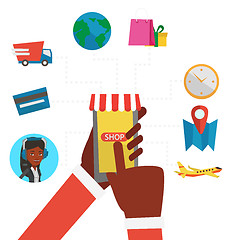 Image showing Online shopping vector flat design illustration.