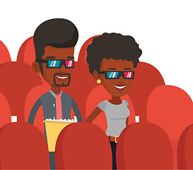 Image showing Happy friends watching 3D movie in the theatre.